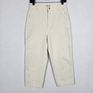 Madewell High Waist Crop Ankle Baggy Cargo Jeans Ivory Cream Textured Size 26